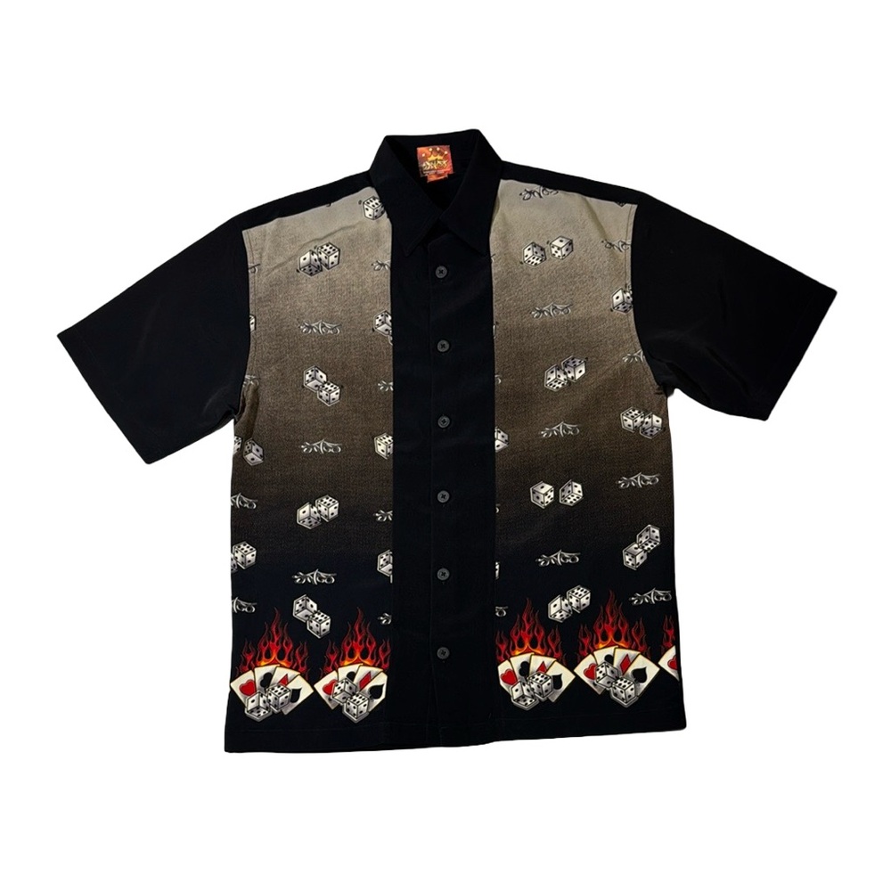 JNCO Jeans men’s S Small black dice cards polyester button up vintage shirt EUC